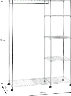 HAKU Garderobenständer »Garderobe, Garderobenständer, Kleiderständer auf Rollen, Kleiderwagen« rechteckig - aus Metall Silber - B/T/H 123/45/181 cm