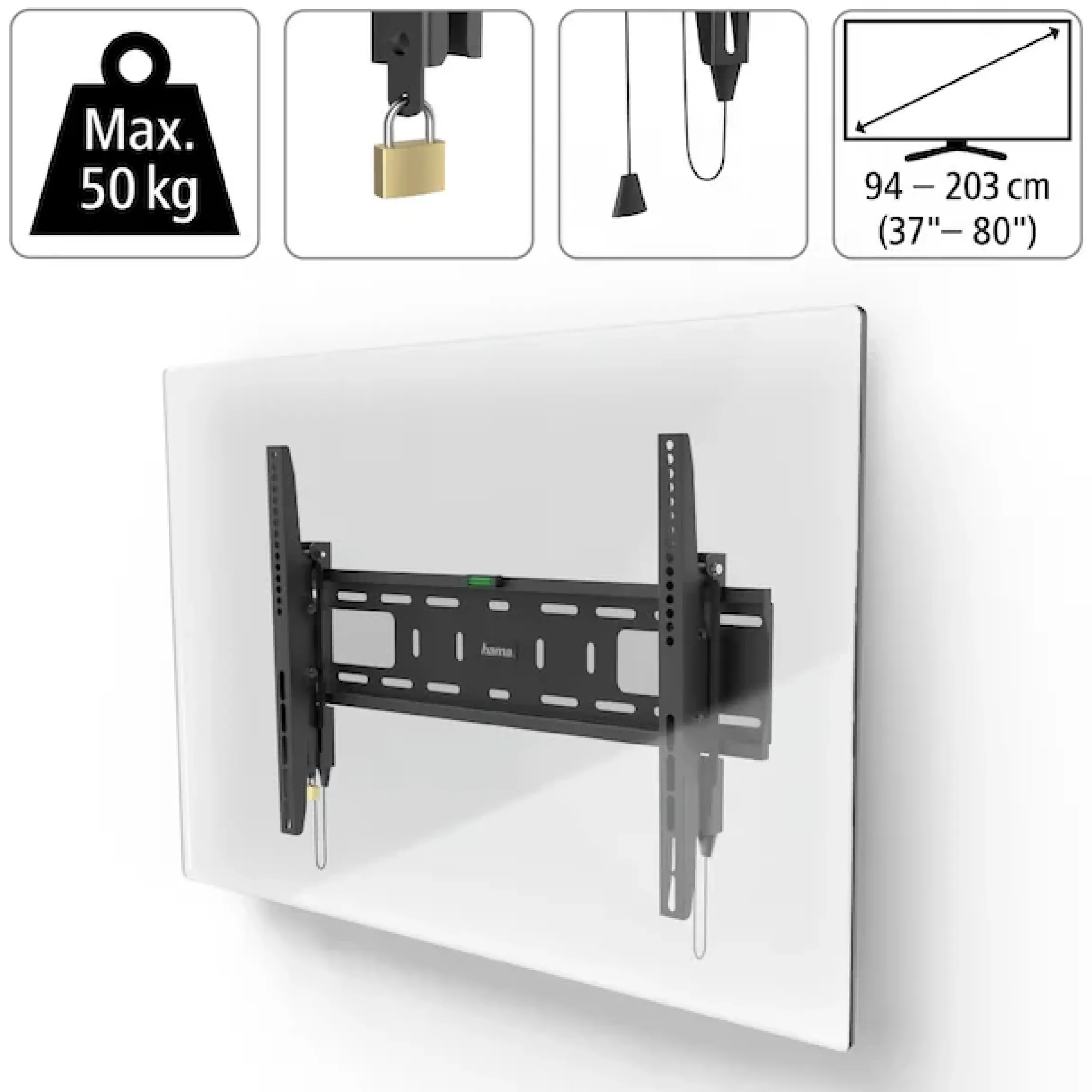 Hama TV-Wandhalterung »bis 50kg,starr,Diebstahlschutz,94-229cm (37"-90"),43",50",55",65",75"« bis 229 cm Zoll