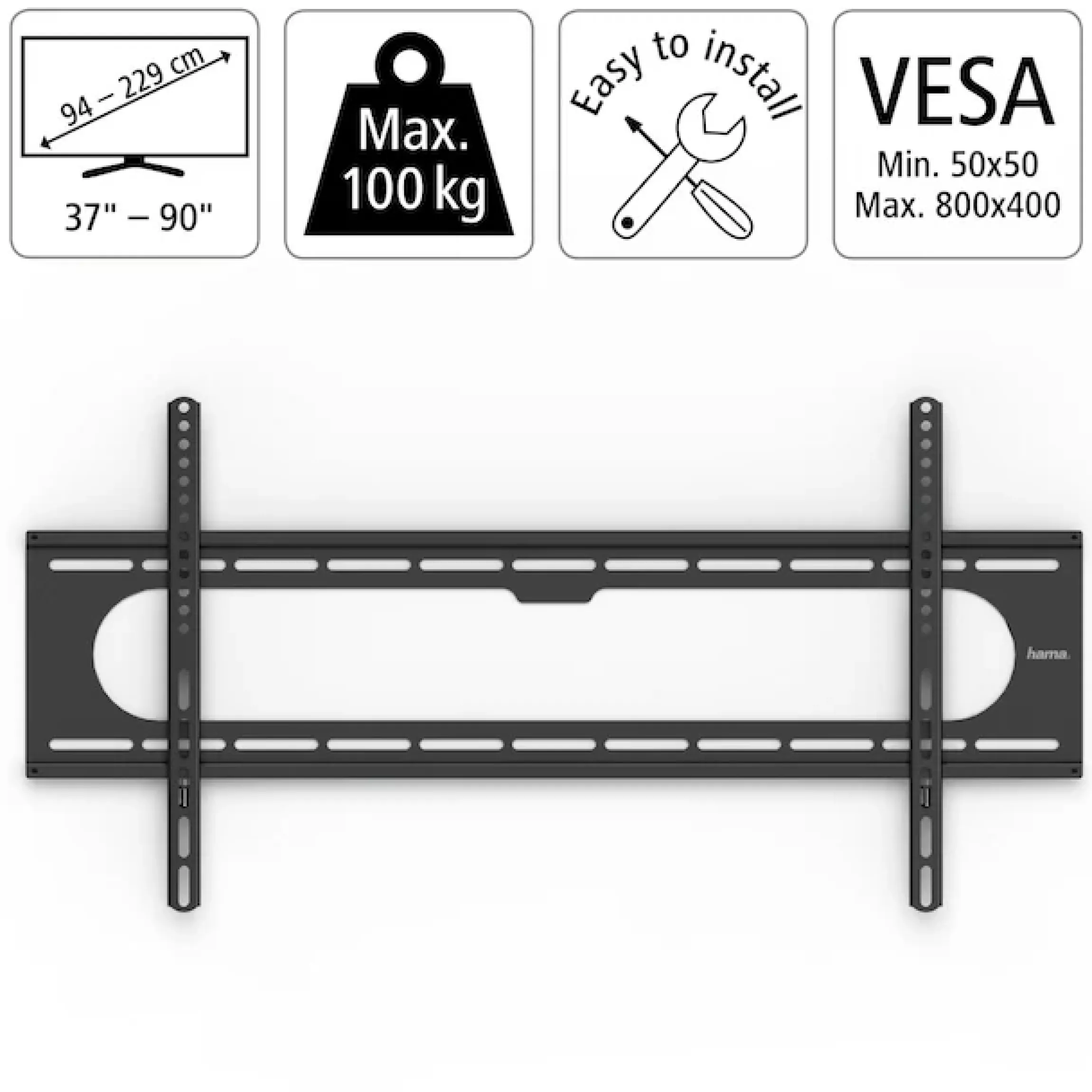 Hama TV-Wandhalterung »Fernsehhalterung Starr, 94 cm bis229 cm (37 bis 90 Zoll)« bis 229 cm Zoll