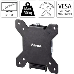 Hama TV-Wandhalterung »TV-Wandhalter, neigbar, bis 30kg, 25 - 66 cm (10" - 26"), VESA 100x100« bis 66 cm Zoll