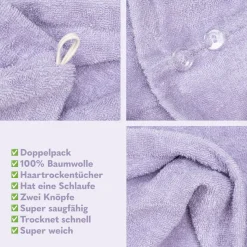 HAMMETEX Turban-Handtuch »2er Set Haarturban Damen, 100% Baumwolle, Flauschig & Schnelltrocknend« Uni-Farben, weich