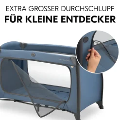 Hauck Baby-Reisebett »Play N Relax Center, dark blue« inkl. Neugeboreneneinhang, Wickelmulde, Ausstieg, Räder