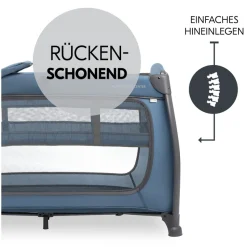 Hauck Baby-Reisebett »Play N Relax Center, dark blue« inkl. Neugeboreneneinhang, Wickelmulde, Ausstieg, Räder
