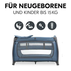 Hauck Baby-Reisebett »Play N Relax Center, dark blue« inkl. Neugeboreneneinhang, Wickelmulde, Ausstieg, Räder