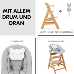 Hauck Hochstuhl »Alpha Newborn Pre, Nature Grey« () mit Newborn Aufsatz
