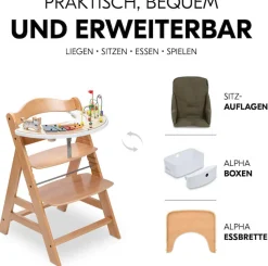 Hauck Hochstuhl »Alpha Newborn Pre, Nature Grey« () mit Newborn Aufsatz