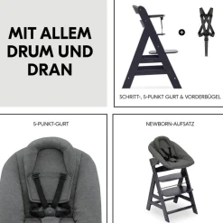 Hauck Hochstuhl »Alpha Newborn Set Plus, Dark Grey« () mit Newborn Aufsatz