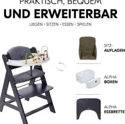 Hauck Hochstuhl »Alpha Newborn Set Plus, Dark Grey« () mit Newborn Aufsatz
