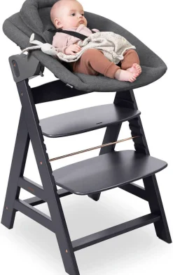 Hauck Hochstuhl »Alpha Newborn Set Plus, Dark Grey« () mit Newborn Aufsatz