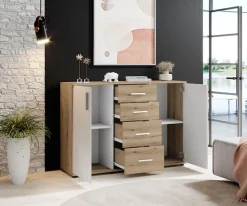 HBZ Kommode »BC-Drift-2, Sideboard Stellmaß 120x84x35 cm« 1 Stk. tlg. Sideboard mit 2 Türen, 4 Schubkästen, 2 Einlegeböden
