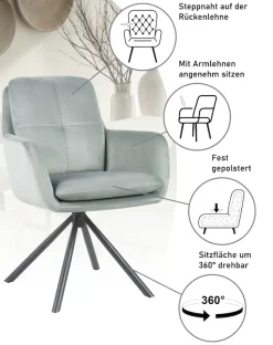 HELA Armlehnstuhl »PARMA« (Set) 2 Stk.2er Pack, 360° drehbar, 4-Fuß, Kissenoptik, Samtvelour, Armlehnen