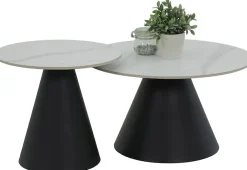 HELA Couchtisch »DUSTIN« Set, 2 Stk. tlg. 2er Set Couchtisch; rund; Sintered Stone; Gestell kegelförmig