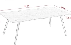 HELA Couchtisch »ZAGREB« 1 Stk. tlg. Baumkantenoptik,Vierfuß,Rundrohr,fest,110 x 60 cm
