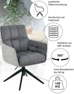 HELA Drehstuhl »POMBA« () 1 Stk.360° drehbar, höhenverstellbar, Federkorb, Armlehnen, 140kg belastbar