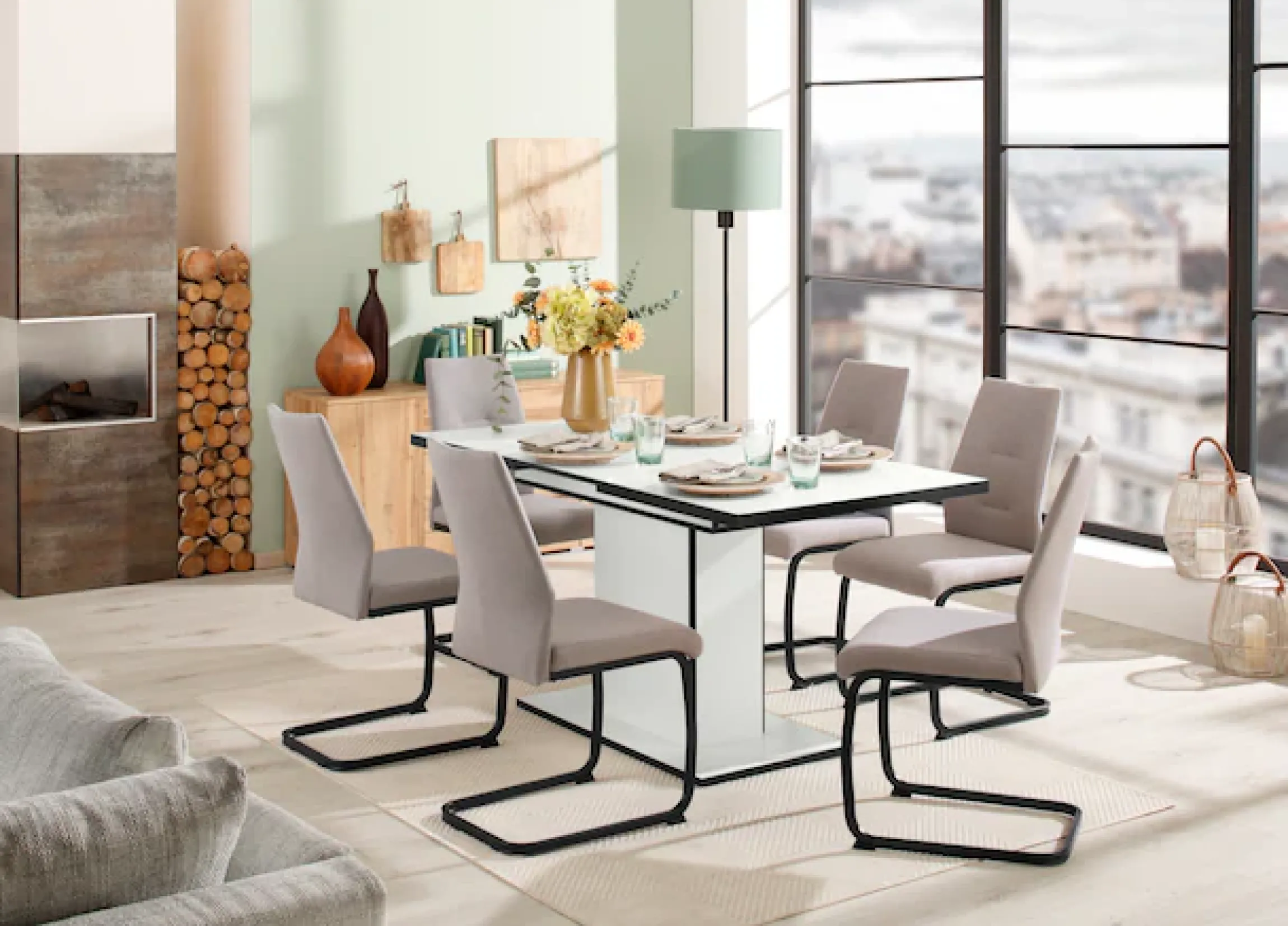 HELA Essgruppe »Ariana, Esstisch mit 6 Stühlen, ausziehbarer Küchentisch« Set, 1 Tisch ausziehbar / 6 Stühle, 7 Stk. tlg. Tisch 120-160cm, 6 Stühle mit hoher Belastbarkeit