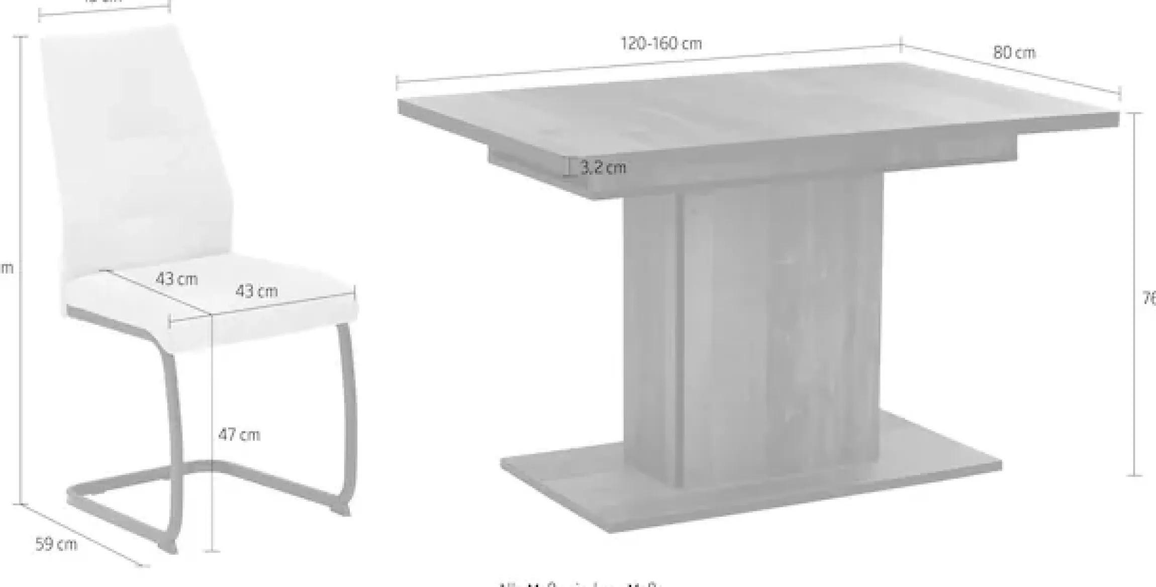 HELA Essgruppe »Ariana, Esstisch mit 6 Stühlen, ausziehbarer Küchentisch« Set, 1 Tisch ausziehbar / 6 Stühle, 7 Stk. tlg. Tisch 120-160cm, 6 Stühle mit hoher Belastbarkeit