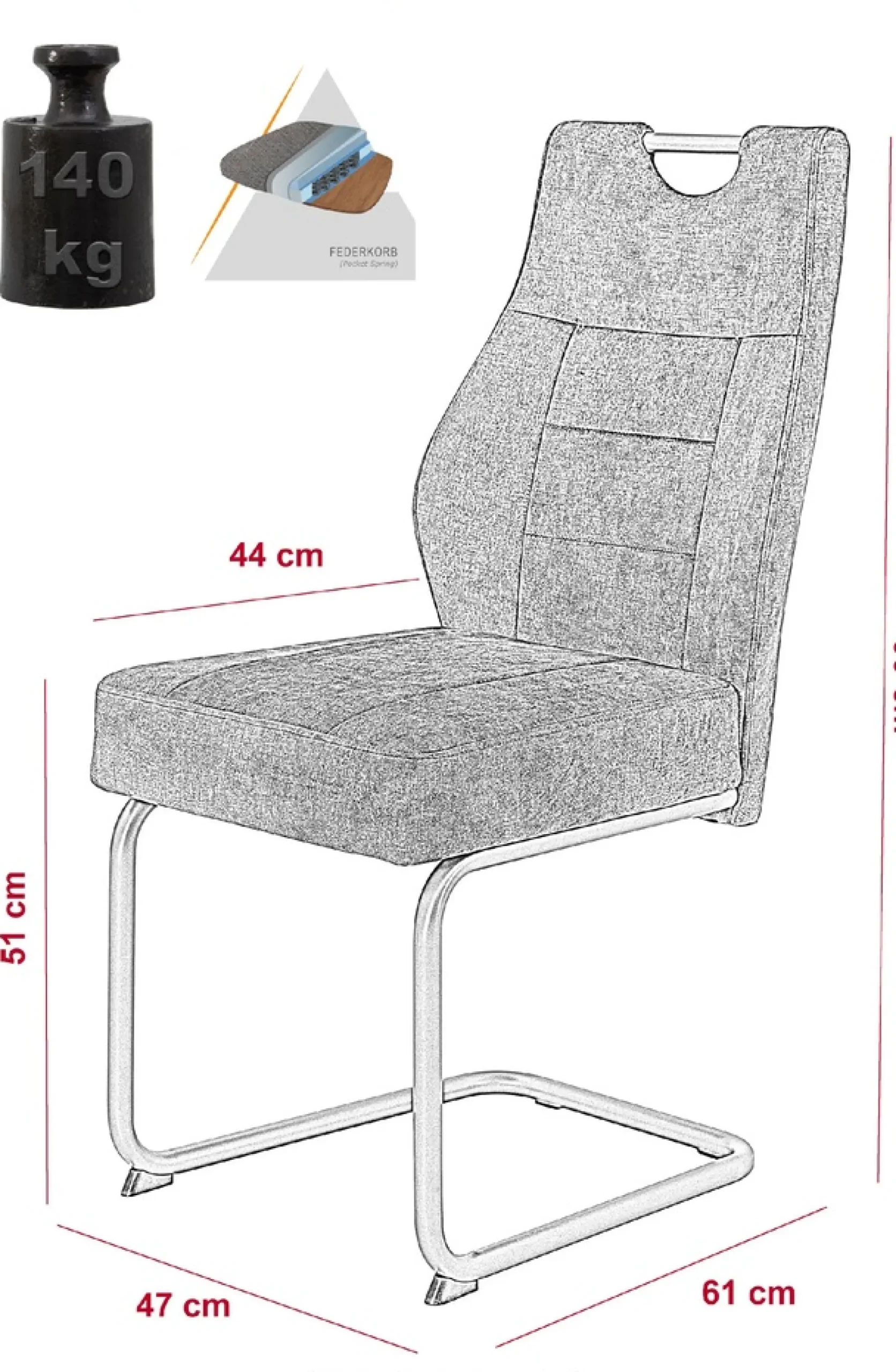 HELA Essgruppe »EMS Tisch 140-180x90 cm ausziehbar, Esstisch inkl. 4 Stühle« Set, 5tlg. Set, Esstisch plus 4 Esszimmerstühle, 5 Stk. tlg. Ausziehtisch Freischwinger, Stuhl mit Federkern, Bestseller