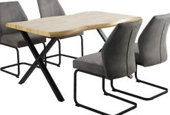 HELA Essgruppe »ILLER Tisch 140x90 cm« Set, 5 tlg. 5tlg., Baumkante 46mm, X-Gestell, Schwingstuhl, Federkorb