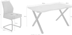 HELA Essgruppe »ILLER Tisch 140x90 cm« Set, 5 tlg. 5tlg., Baumkante 46mm, X-Gestell, Schwingstuhl, Federkorb