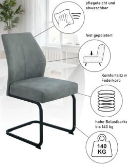 HELA Essgruppe »ILLER Tisch 140x90 cm« Set, 5 tlg. 5tlg., Baumkante 46mm, X-Gestell, Schwingstuhl, Federkorb