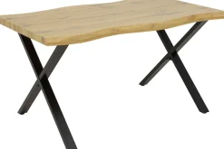 HELA Essgruppe »ILLER Tisch 140x90 cm« Set, 5 tlg. 5tlg., Baumkante 46mm, X-Gestell, Schwingstuhl, Federkorb