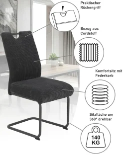 HELA Freischwinger »MERKUR XL« (Set) 2 Stk.Federkern, 140 Kg Belastbarkeit, Cord Bezug, 2er & 4er Set