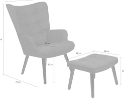 HELA Loungesessel »PAROS« Set, Sessel mit Hocker, 2 Stk. tlg. Sessel mit Hocker;Loungesessel;4-Fuß Massiv;Webstoff;Armlehnen