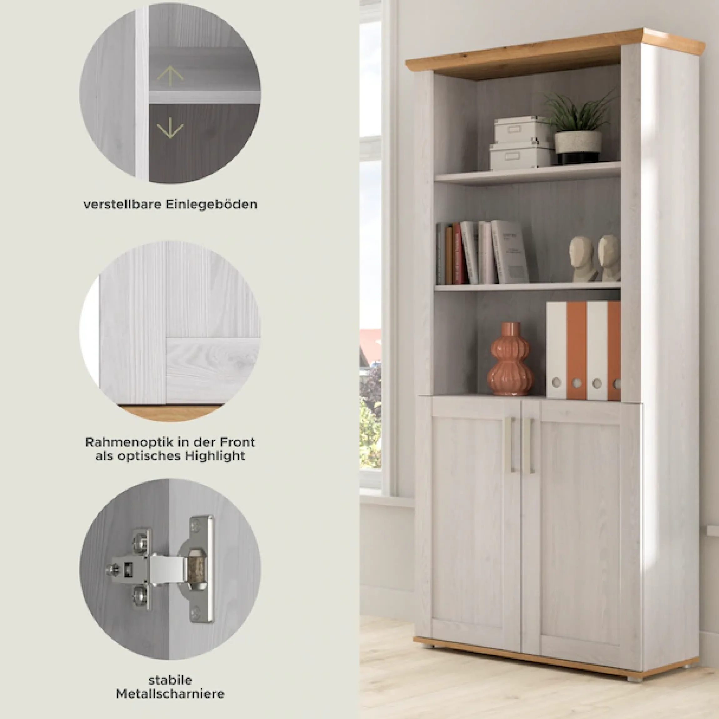 Home affaire Aktenschrank »COSENZA, Höhe, 193 cm, 2 Türen, 5 Fächer, 4 Fachböden« in Landhausoptik, mit weiteren Artikel der Serie kombinierbar,Büroschrank, Regal, Mehrzweckschrank, Universalschrank, Regal
