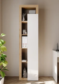Home affaire Aktenschrank »Hamburg Höhe 195 cm, Breite 50 cm, 1 Tür, offene Fächer, Büroschrank,« Mehrzweckschrank, dekorativer Rahmen, Metallgriff, viel Stauraum