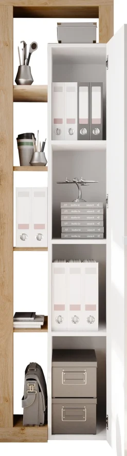 Home affaire Aktenschrank »Hamburg Höhe 195 cm, Breite 50 cm, 1 Tür, offene Fächer, Büroschrank,« Mehrzweckschrank, dekorativer Rahmen, Metallgriff, viel Stauraum
