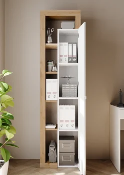 Home affaire Aktenschrank »Hamburg Höhe 195 cm, Breite 50 cm, 1 Tür, offene Fächer, Büroschrank,« Mehrzweckschrank, dekorativer Rahmen, Metallgriff, viel Stauraum