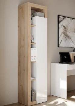 Home affaire Aktenschrank »Hamburg Höhe 195 cm, Breite 50 cm, 1 Tür, offene Fächer, Büroschrank,« Mehrzweckschrank, dekorativer Rahmen, Metallgriff, viel Stauraum