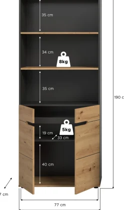Home affaire Aktenschrank »REHAT, Büroschrank« bietet viel Stauraum für ca. 35 Aktenordner,5 Fächer, 3 feste & 1 variabler Boden, Höhe: 190cm, Breite: 80cm