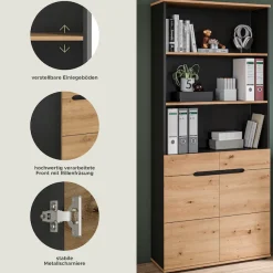 Home affaire Aktenschrank »REHAT, Büroschrank« bietet viel Stauraum für ca. 35 Aktenordner,5 Fächer, 3 feste & 1 variabler Boden, Höhe: 190cm, Breite: 80cm