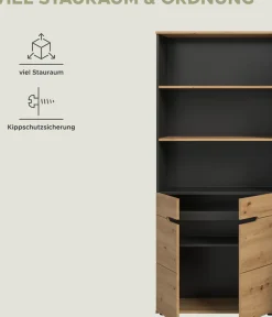 Home affaire Aktenschrank »REHAT, Büroschrank« bietet viel Stauraum für ca. 35 Aktenordner,5 Fächer, 3 feste & 1 variabler Boden, Höhe: 190cm, Breite: 80cm