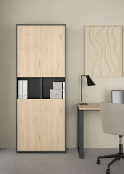 Home affaire Aktenschrank »Sign Aktenregal, Bücherregal, Standregal,« Merkzweckschrank, 2 Fächer, 4 Einlegeböden, Breite/Höhe 80/200 cm