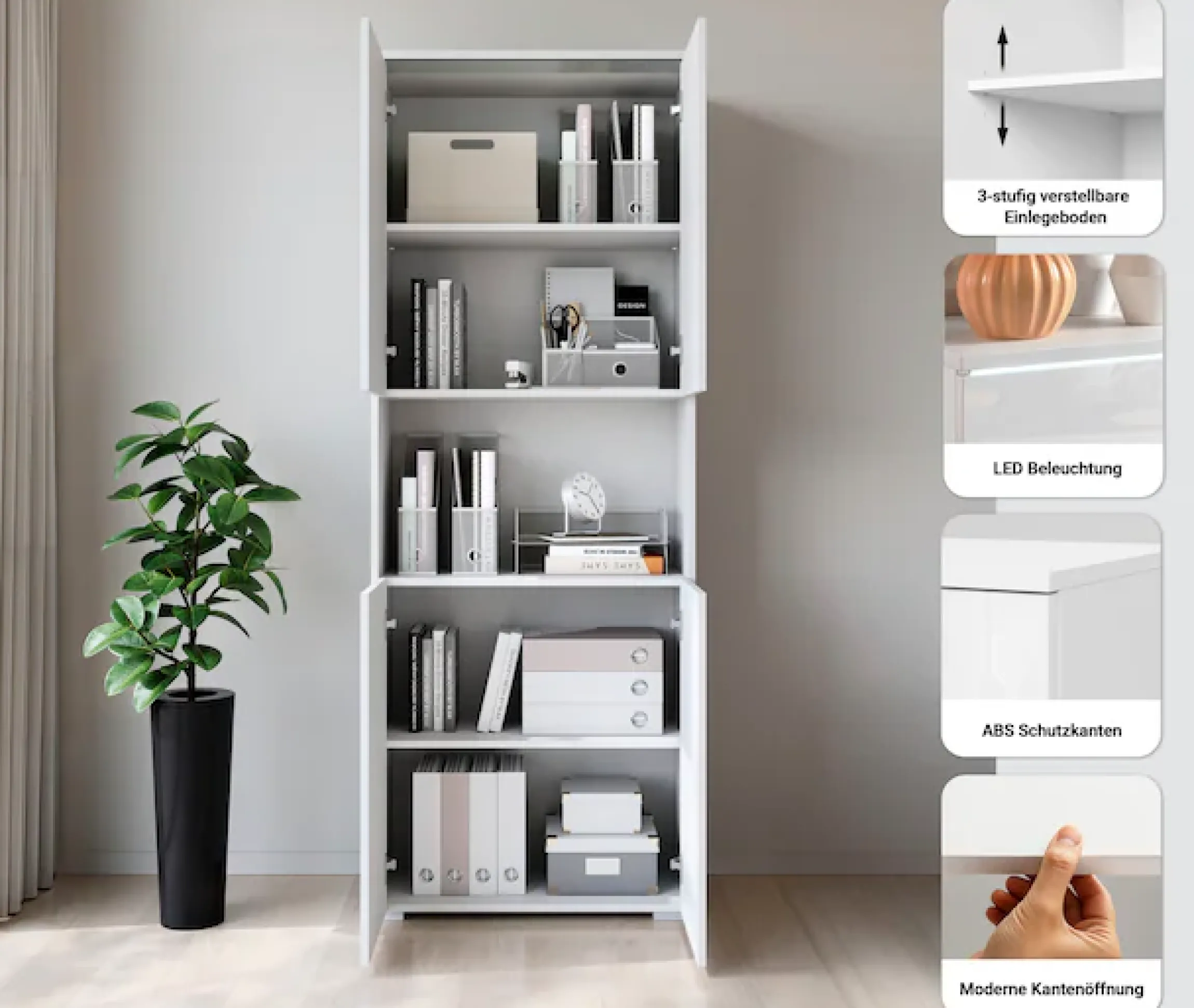 Home affaire Aktenschrank »Vera, Mehrzweckschrank mit LED-Beleuchtung« Praktischer Stauraum mit höhenverstellbaren Ablageböden, H. 182 cm