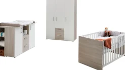 Home affaire Babyzimmer-Komplettset »Geert« Set, Kinderbett, Regal, Schrank, Wickelkommode, 4 Stk. tlg. Made in Germany; mit Kinderbett, Regal, Schrank und Wickelkommode