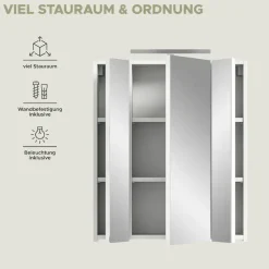 Home affaire Badezimmerspiegelschrank »Malmö, Breite 60 cm, inkl. LED Beleuchtung, 3 Spiegeltüren, 9 Fächer« in verschiedenen Farben erhältlich, Badmöbel, Spiegel, Badschrank, Bad