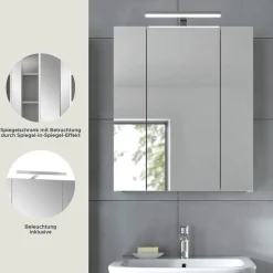 Home affaire Badezimmerspiegelschrank »Malmö, Breite 60 cm, inkl. LED Beleuchtung, 3 Spiegeltüren, 9 Fächer« in verschiedenen Farben erhältlich, Badmöbel, Spiegel, Badschrank, Bad