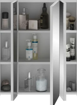 Home affaire Badezimmerspiegelschrank »Malmö, Breite 60 cm, inkl. LED Beleuchtung, 3 Spiegeltüren, 9 Fächer« in verschiedenen Farben erhältlich, Badmöbel, Spiegel, Badschrank, Bad