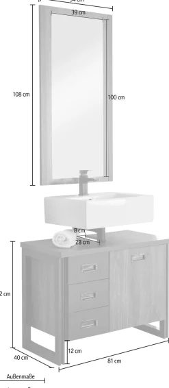 Home affaire Badmöbel-Set »Detroit, Bad im Industrialdesign, 2-teiliges Badezimmer« Set, 2 Stk. tlg.