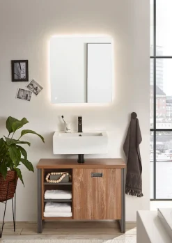 Home affaire Badmöbel-Set »Detroit, Bad im Industrialdesign, inkl. LED, 2-teiliges Badezimmer« 2 Stk. tlg.