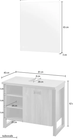 Home affaire Badmöbel-Set »Detroit, Bad im Industrialdesign, inkl. LED, 2-teiliges Badezimmer« 2 Stk. tlg.