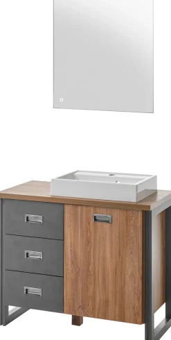 Home affaire Badmöbel-Set »Detroit, Bad im Industrialdesign, inkl. LED, 2-teiliges Badezimmer« 2 Stk. tlg.