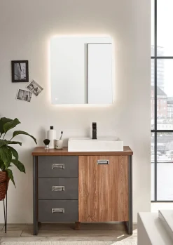 Home affaire Badmöbel-Set »Detroit, Bad im Industrialdesign, inkl. LED, 2-teiliges Badezimmer« 2 Stk. tlg.