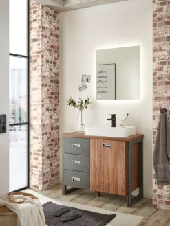 Home affaire Badmöbel-Set »Detroit, Bad im Industrialdesign, inkl. LED, 2-teiliges Badezimmer« 2 Stk. tlg.