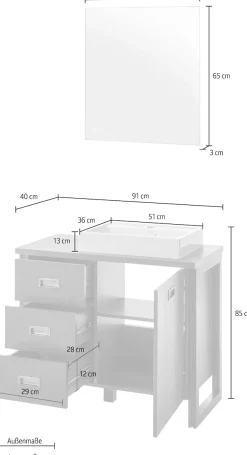 Home affaire Badmöbel-Set »Detroit, Bad im Industrialdesign, inkl. LED, 2-teiliges Badezimmer« 2 Stk. tlg.