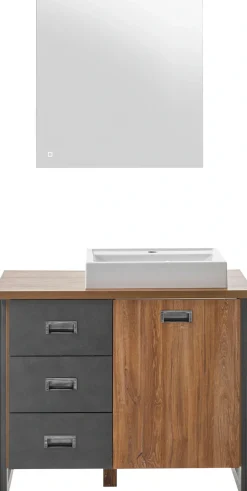 Home affaire Badmöbel-Set »Detroit, Bad im Industrialdesign, inkl. LED, 2-teiliges Badezimmer« 2 Stk. tlg.