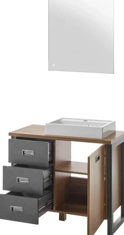 Home affaire Badmöbel-Set »Detroit, Bad im Industrialdesign, inkl. LED, 2-teiliges Badezimmer« 2 Stk. tlg.